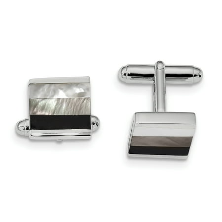 - 925 Sterling Silver Black Onyx White/grey Mop Cuff Links Mens Cufflinks Link Dad Mens