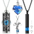 thumbnail image 3 of 4Pcs Urn Necklace Set Stainless Steel Cremation Jewelry Heart Cylindrical Cross Rectangular Ashes Keepsake Waterproof Urn Memorial Pendant for Men Women, 3 of 10