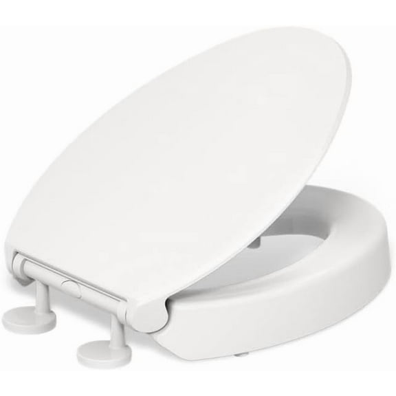 25876-0 Hyten 3" Height, Elevated Soft Close Round Toilet Seat, Contoured Seat with Grip-Tight Bumpers, Quick-Attach Hardware, White