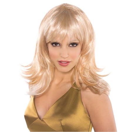 Shag Feathered Womens Adult Blonde 80's Wavy Shoulder Length Costume Wig-BLD