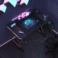 thumbnail image 3 of Homall 47" RGB Gaming Desk Z-Shaped Carbon Fiber Desk Office Desk with Large Mouse Pad, Cup-Holder & Headphone Hook, Black, 3 of 9