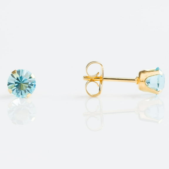 STUDEX Sensitive Aquamarine Stud Earrings 5mm | Hypoallergenic and Nickel Free for Sensitive Ears | Gold Plated Posts | High Fashion Earrings for Women and Men-PR-783-S