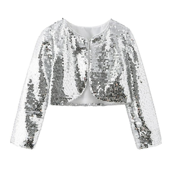 KAUOD Kids Sequins Cropped Cardigan Jackets Open Front Fall Performance Sparkle Short Coats Toddler Girls Glitter Jackets