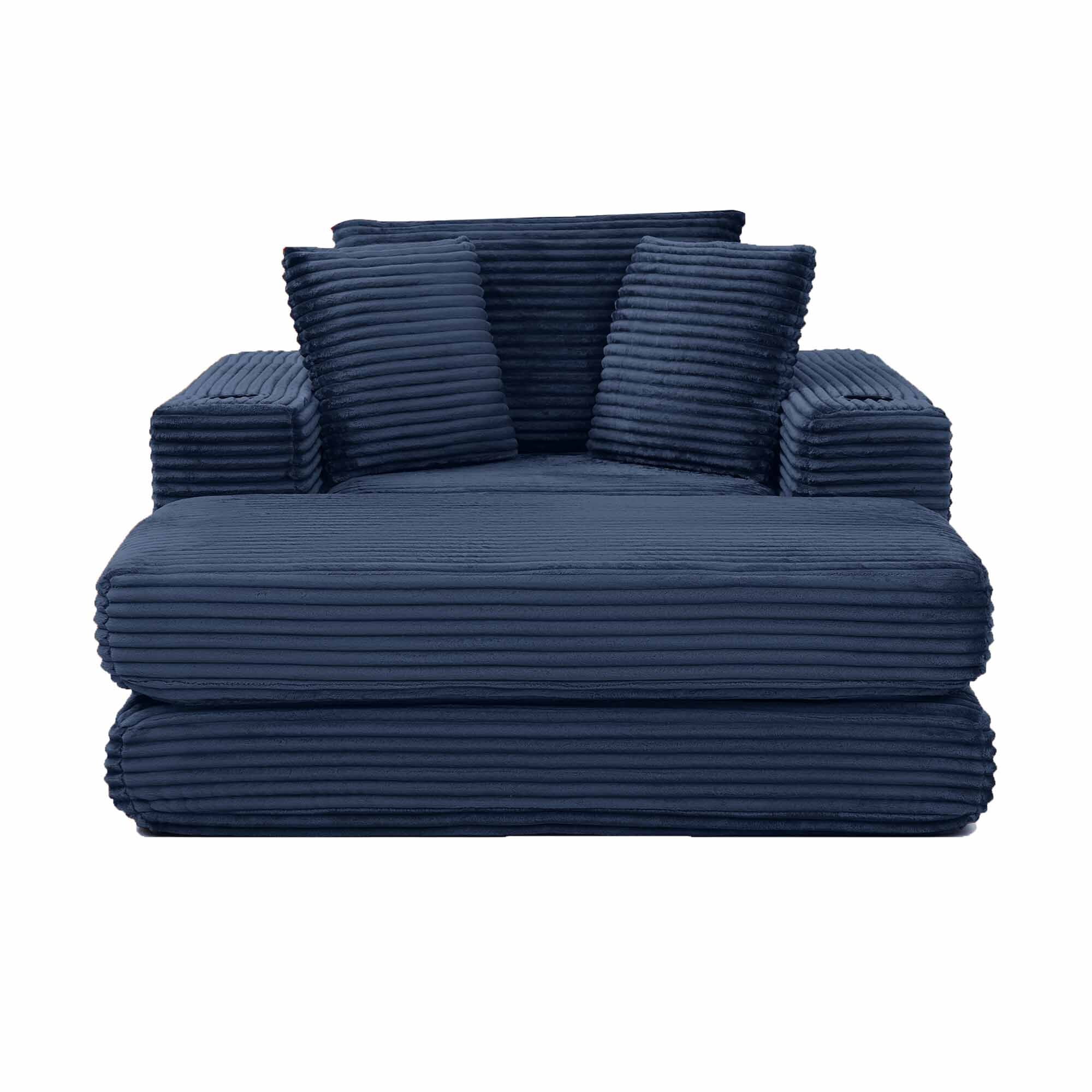Lunale Boneless Chaise Lounge Chair with Ottoman, 52" Oversized 3-in-1 Convertible Sofa Chair for Living Room, Blue Corduroy