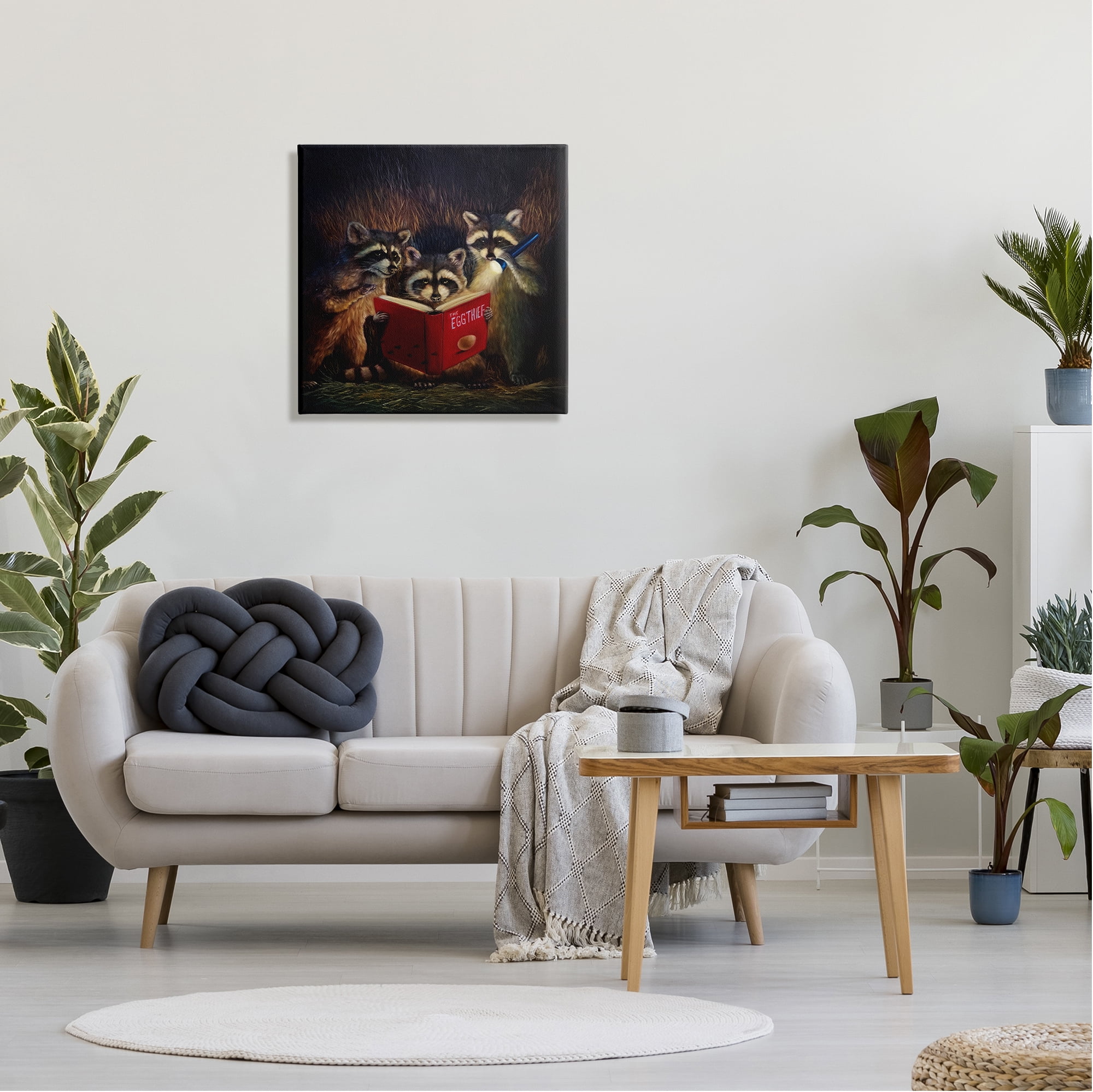 Stupell Fun Raccoon Trio Reading Book Animals & Insects Painting Gallery Wrapped Canvas Print Wall Art