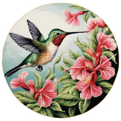 Latch Hook Round Rug Kits Hummingbird and Morning Glory for Beginner Needle Crochet Yarn Kits Embroidery Carpet Cushion Hook and Latch Kit for Decoration 45x45cm(1)