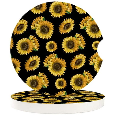 

FMSHPON Hand Drawn SunflowerBlack Set of 6 Car Coaster for Drinks Absorbent Ceramic Stone Coasters Cup Mat with Cork Base for Home Kitchen Room Coffee Table Bar Decor
