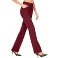 thumbnail image 6 of Wide Leg Pants for Women, Yoga Pants with Pockets High Waist Casual Straight Dress Pants Petite/Tall/Regular Red S, 6 of 7