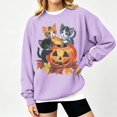 thumbnail image 4 of Peichun Halloween Pumpkin Cat Sweatshirts for Women Fall Winter Long Sleeve Crew Neck Loose Pullover Tops Vintage Spooky Season Graphic Loose Comfort Fit Hoodless Sweatshirt 1-Light Purple S, 4 of 5