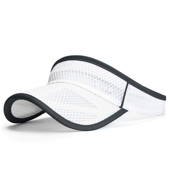 PoureLoom Mesh Sun Visor Hat for Men Women, Breathable Hollow Top Visor with Rollable Brim, Lightweight Adjustable Outdoor Running Golf UV Protection Cap White One Size