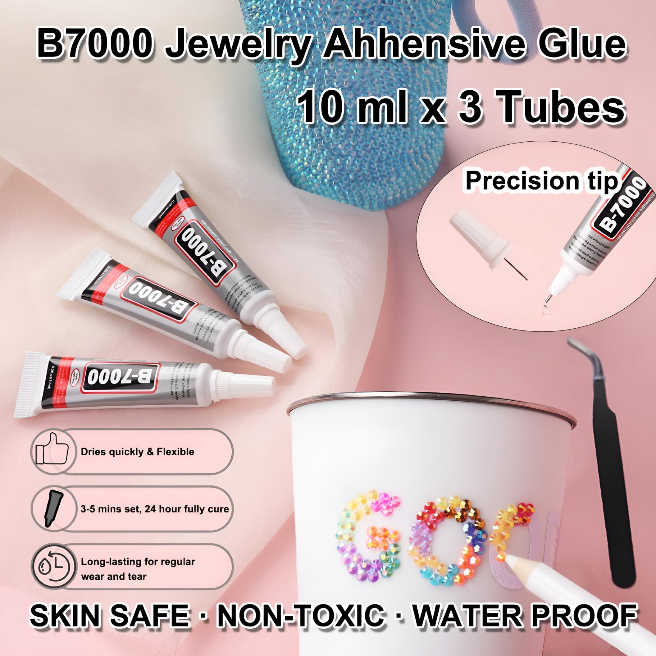TUWAFE 2 Boxes Rhinestones for Bedazzling Kits, Multicolor 3Mm & Silver Clear 2/3/4/5/6Mm Resin Flatback Gems for Diamond Art, Bedazzler Kit with 3Pcs 10Ml Jewelry Glue for Diy Crafting Crafts Decor