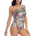 thumbnail image 3 of Pofeuu Roses Mixed Zebra Print Women's One Piece Swimsuits One Shoulder Swimwear Asymmetric Ruffle Monokinis Bathing Suits-Large, 3 of 6