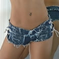 thumbnail image 4 of REALiKUN Women Sexy Cut Off Low Waist Denim Jeans Shorts Cheeky Naught Jean Short Hot Pants for Club Blue L, 4 of 8