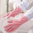 thumbnail image 6 of Djunllk Waterproof Rubber Gloves - Pink Medium Non-Slip Household dishwashing gloves, Long Sleeves Reusable Cleaning Gloves,Drip-Catch Cuff Kitchen Gloves, 6 of 7