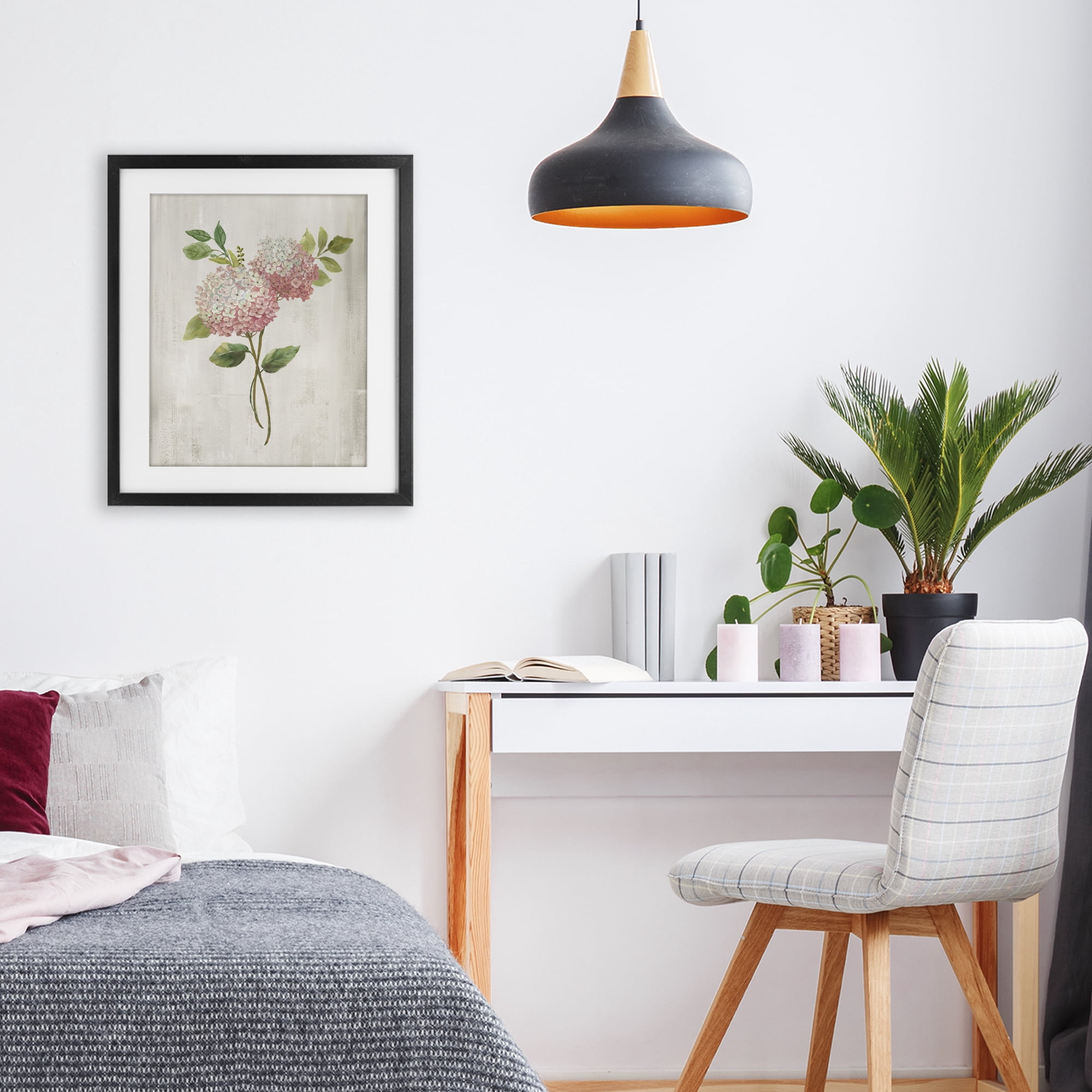 Stupell Industries Pink Hydrangea Paired Stems Black Framed Print Under Glass, design by Nan