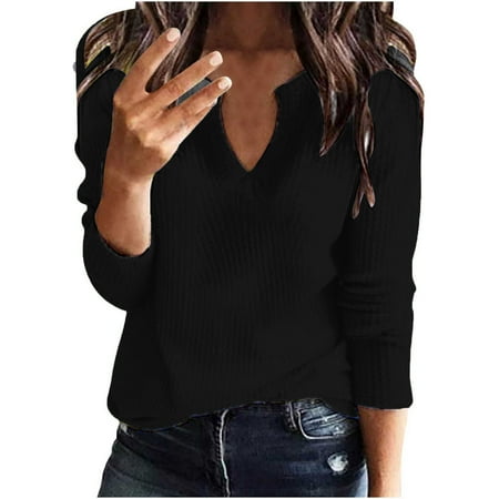 

Aueoeo Cute Long Sleeve Tops for Women Womens Tunic Women s Fashion Solid Color V-Neck Comfortable Loose T-Shirt Long Sleeves Blouse Casual Tops
