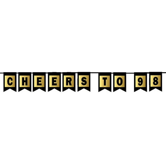 Cheers 98th Brithday Anniversary Black & Mettalic Gold Handing Party Wall Decoration Bunting Banner