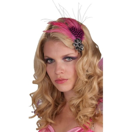 Pink Feather Black Rhinestone Pixie Fairy Costume Accessory Hair Clips