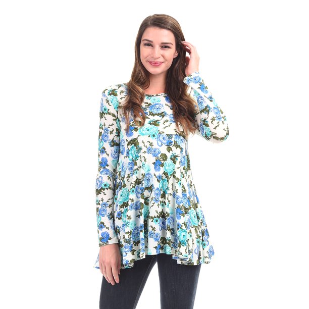 Made by Johnny - WT1454 Womens Print Long Sleeve Curved Empire Line ...