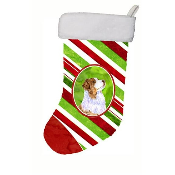 11 x 18 in. Australian Shepherd Candy Cane Holiday Christmas Christmas Stocking