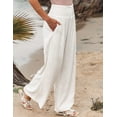 thumbnail image 6 of Mumubreal Women's Wide Leg Linen Pants Drawstring High Waist Palazzo Pants Flowy Beach Lounge Trousers with Pockets, 6 of 7