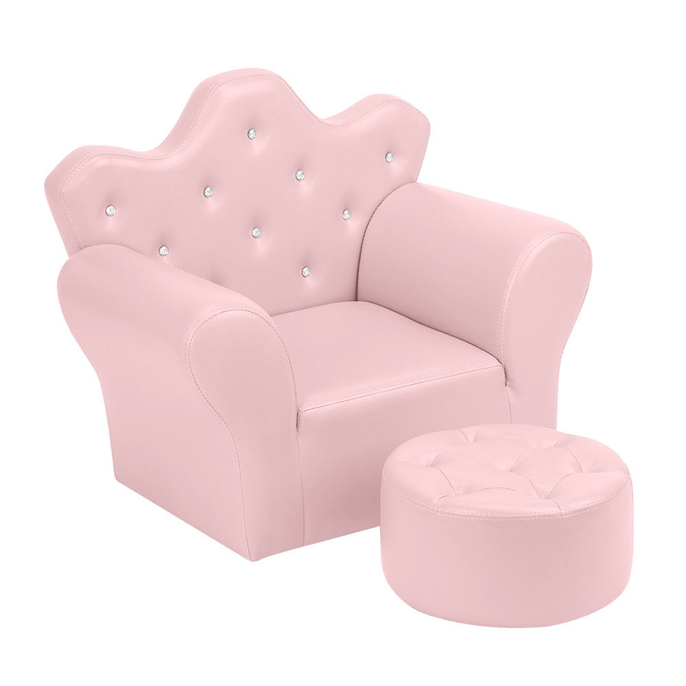 Upholstered Chair with PVC Leather JOYMOR Kids Sofa Multifunctional Princess Sofa with Ottoman for Girls 