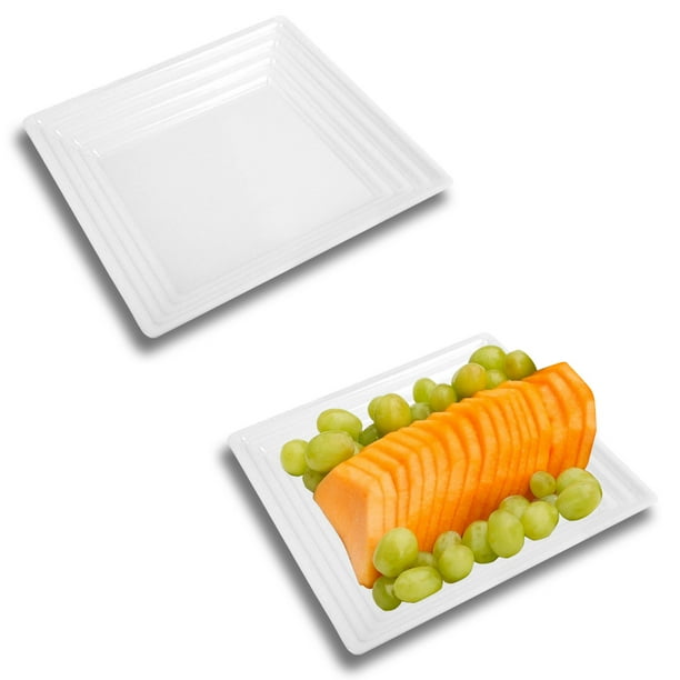White Plastic Serving Tray Heavyweight Square Platter 12"X12