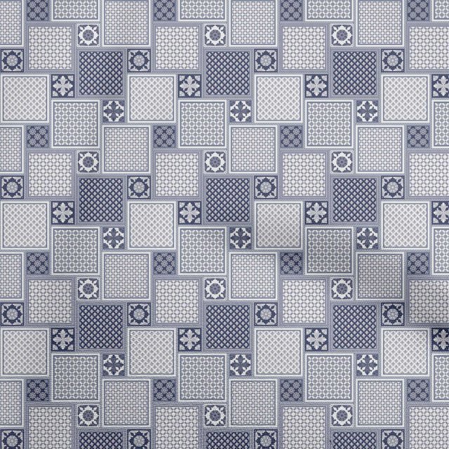 oneOone Velvet Blue Fabric Asian Block Tile Sewing Craft Projects Fabric Prints By Yard 58 Inch Wide