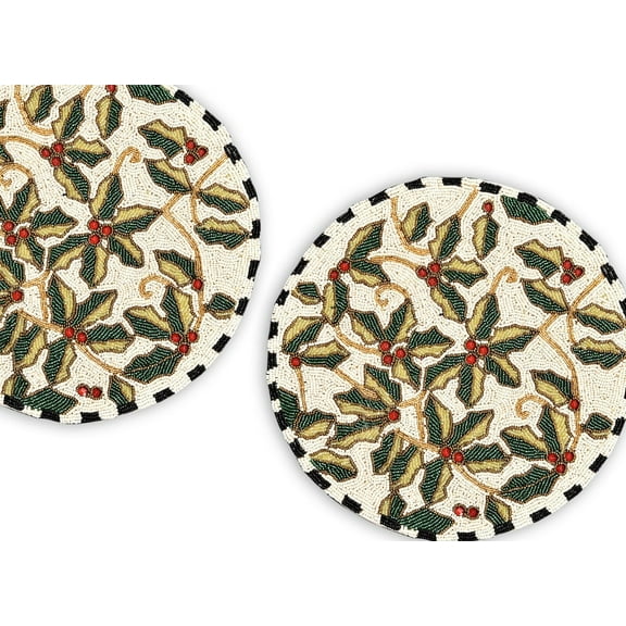 Set Of 2 Placemat, Handmade Beaded Tablemats , Christmas Charger Plate 13X13 Inch