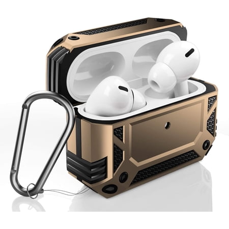 For Apple AirPods Pro Hybrid Armor Earpod Charging Dual Protective with Carabiner Case Cover Gold