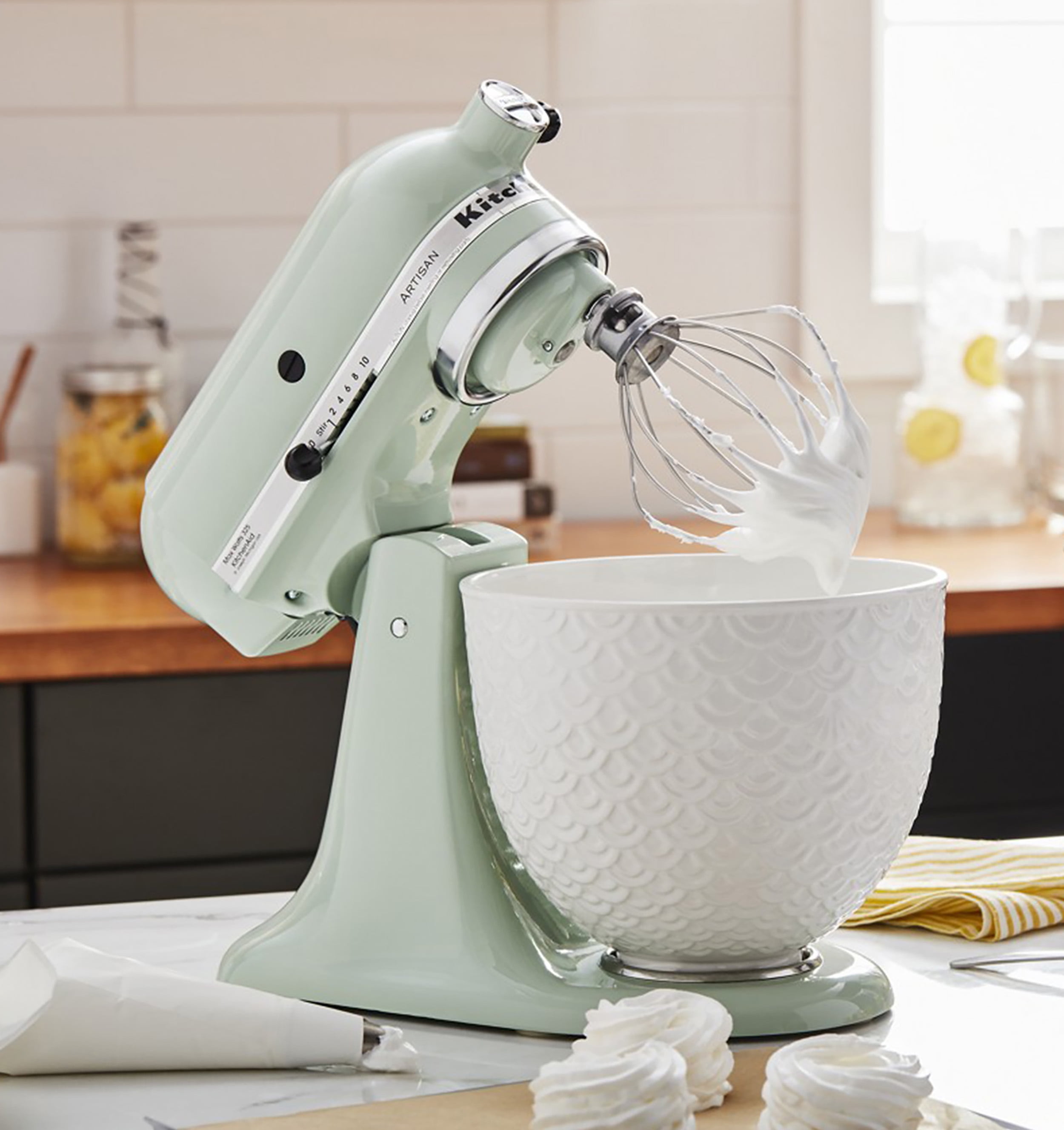 KitchenAid 5-Quart Mermaid Lace Ceramic Bowl, White, KSM2CB5TWM
