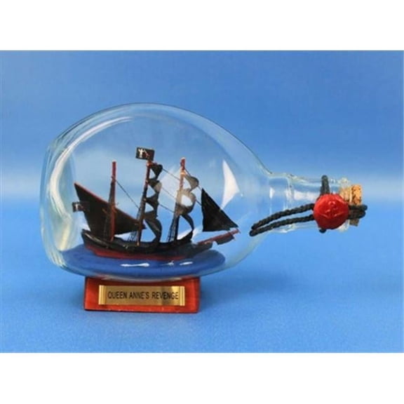 Handcrafted Model Ships QA-Revenge Bottle Blackbeards Queen Annes Revenge Pirate Ship in a Bottle 7 in. Ships In A Bottle Decorative Accent