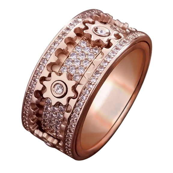 Men'S Stacking Ring With Cubic Zirconia, Diamonds And Rotating Gears For Stress Relief