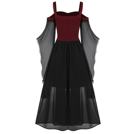 

Victorian Gothic Dress for Women Trumpet Sleeve Mesh Lace Up Halloween Costumes Steampunk Punk Gothic Cami Dresses