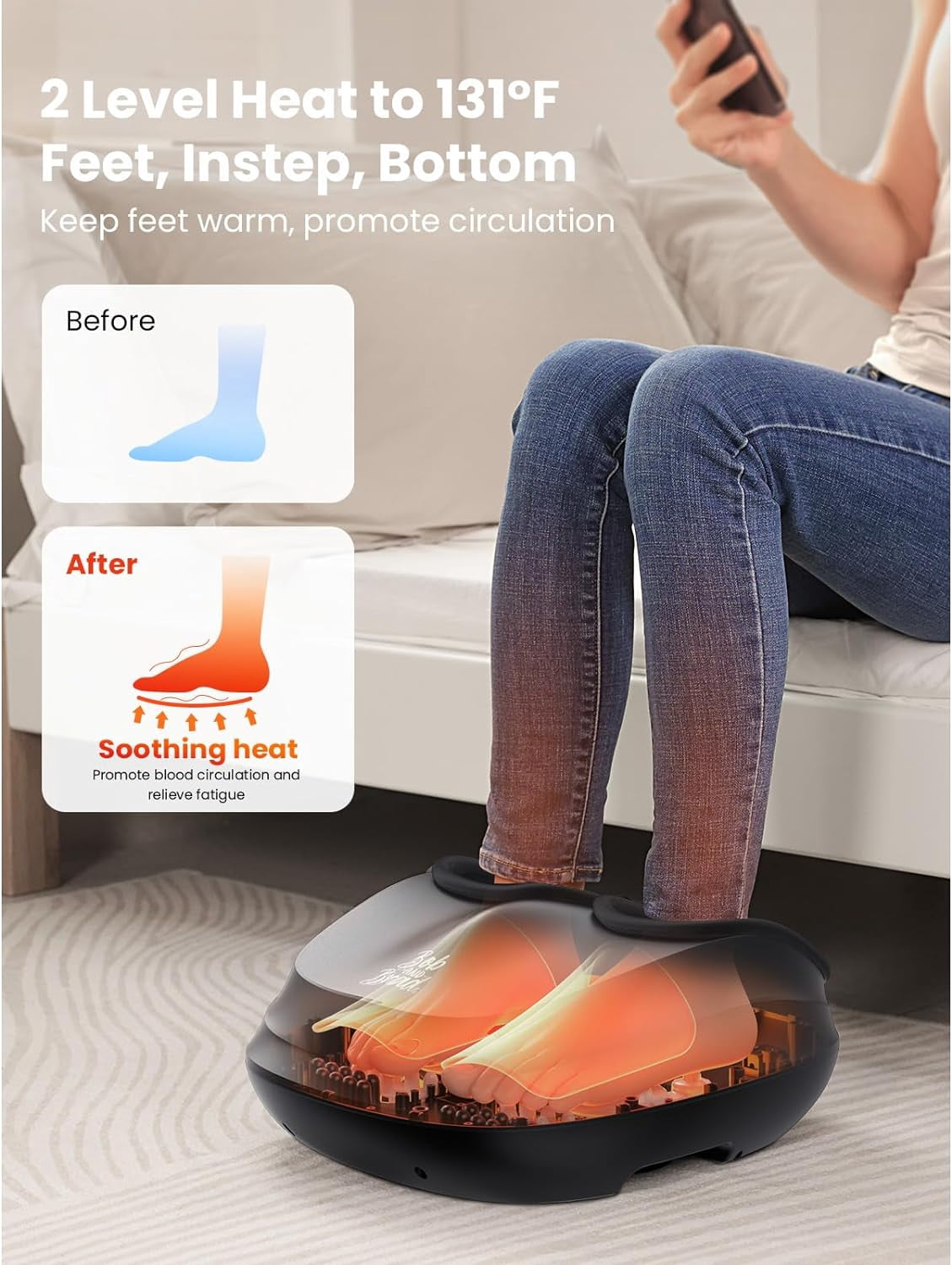Bob and Brad Lite Foot Massager Machine with Heat and Remote, Shiatsu Deep Kneading, Delivers Relief for Tired Muscles and Plantar Fasciitis, Gifts for Men and Women, Fits Feet Up to Size 12