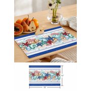 Placemats 1 Pack, Navy Starfish Summer Woven Placemat, Linen Place Mats for Kitchen/Dining Tables, Ocean Conch Coral Coastal Shell Washable Table Mats for Party