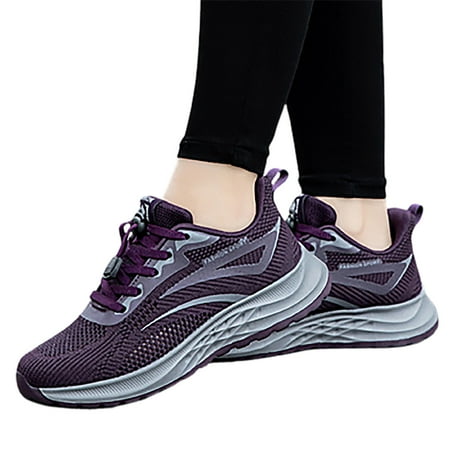 

PEASKJP Sneaker for Women Non Slip Shoes Comfortable Casual Walking Shoes Lace-up Sneakers Purple 8