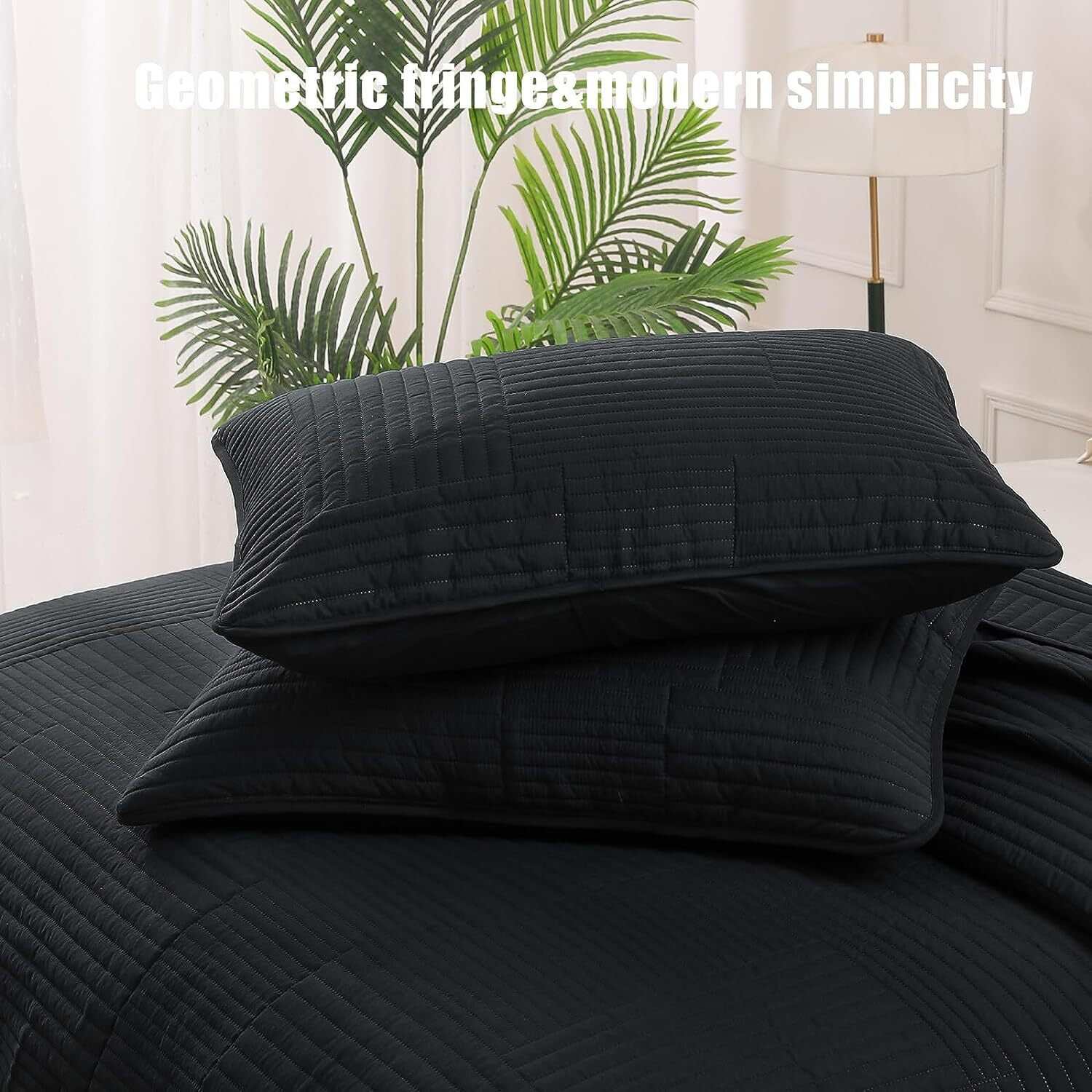 Whale Flotilla King Quilt Set, Soft and Lightweight Bedspreads Coverlet with Striped Pattern, Reversible Bedding Sets with Pillow Shams, 96x104 Inches, Black