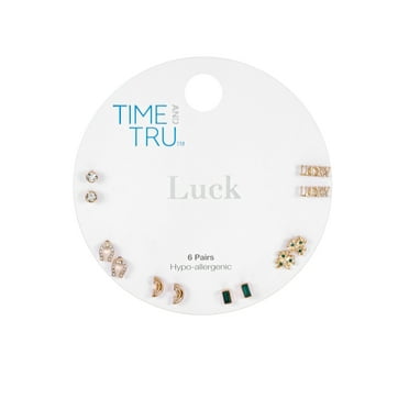 Time and Tru Goldtone Earring Set, "Luck" Motif, 6 Pairs