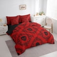 thumbnail image 2 of Homewish Vintage Death Skull 7-Piece King Bedding,Bohemian Damask King Bed in a Bag,Red,Halloween Bed Set,Black Reversible, 2 of 8