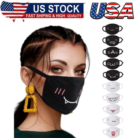 10 Pcs Kawaii Mask Anime Face Mouth Mask Cute Mouth Covering Reusable Washable Mouth Mask, Black and White