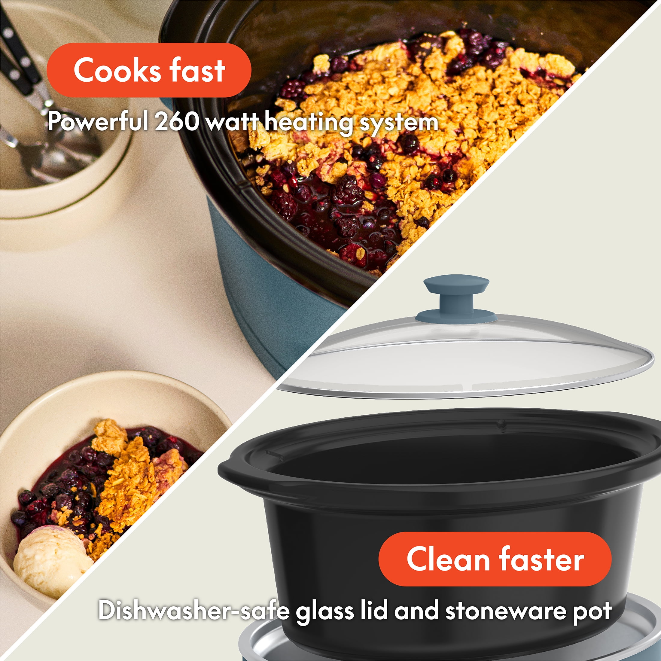 bella 6 Qt Digital Programmable Slow Cooker with Ceramic Nonstick Coating, Adjustable Temperature & Cooking Time, Dishwasher Safe Pot & Tempered Glass Lid, Surf