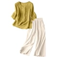thumbnail image 4 of Linen Sets for Women Cute Summer Flowy Matching Suit Boho Flowy Embroidered Tops Wide Leg Pants Casual Sets, 4 of 6