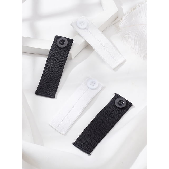 4 extensores de botones para jeans en blanco y negro, extensores de cintura elásticos ajustables.