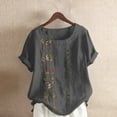 thumbnail image 2 of Vintage Boho Embroidered T Shirts for Women 2026 Summer Casual Short Sleeve Cotton Linen Crewneck Lightweight Tee Shirt, 2 of 2
