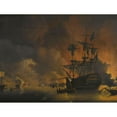 thumbnail image 2 of Nicolaas Baur 14x12 Black Ornate Wood Framed Double Matted Museum Art Print Titled: The Fire on the Wharves of Algiers, Shortly After the Commencement of the Bombardment by the Anglo-Du, 2 of 5