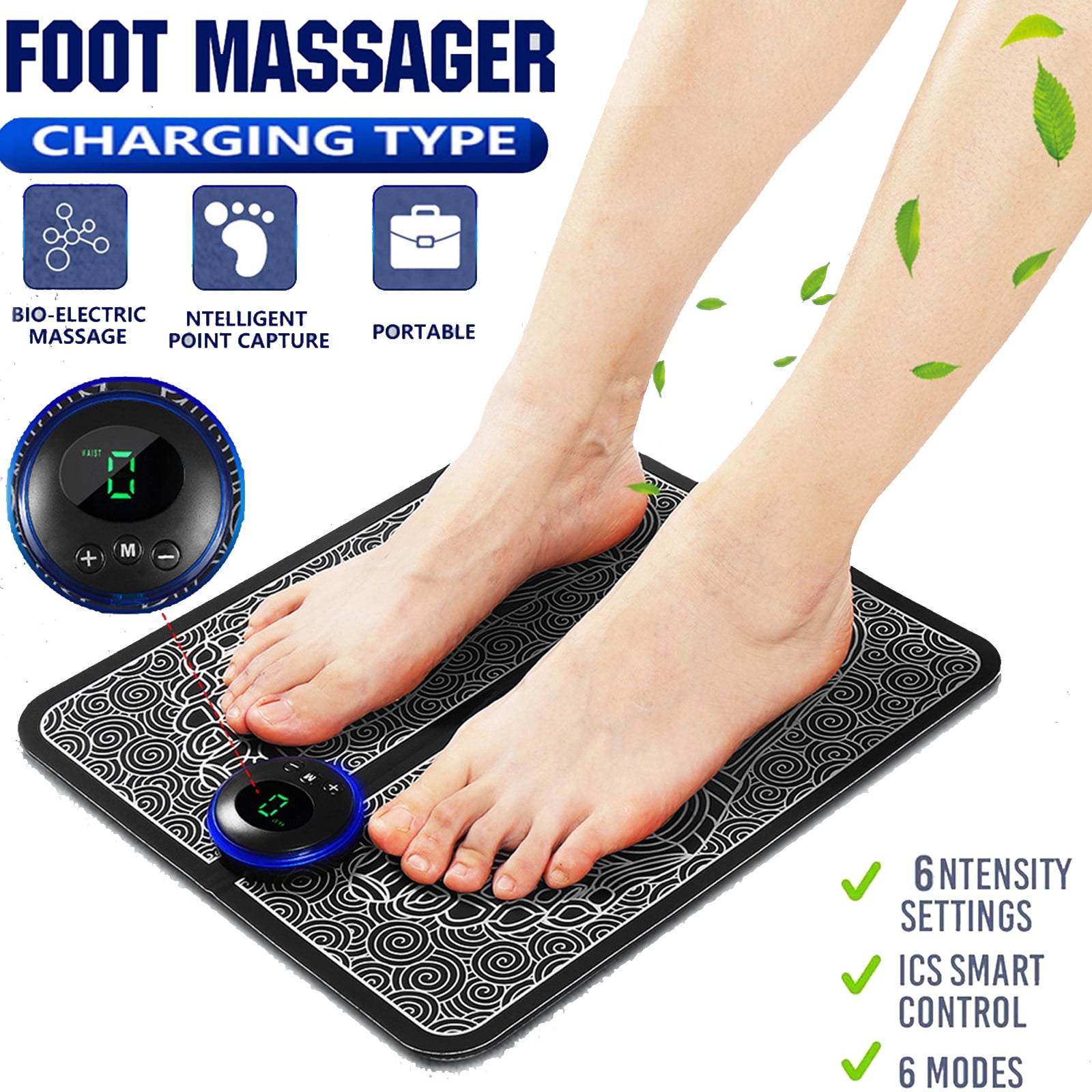 EMS Rechargeable Foot Massager, Electric Stimulator, 6 Modes, 9
