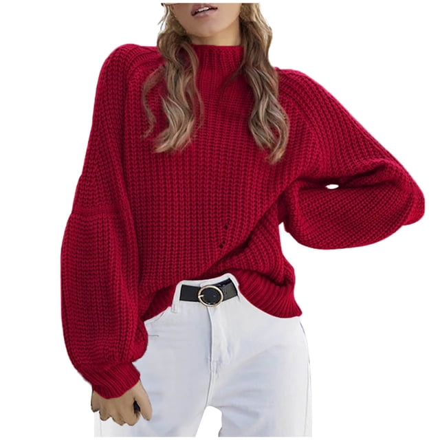 Chandails pour Femmes à Manches Longues, Col Roulé, Tricot Épais, Chandail Uni Décontracté Ample, Automne Hiver, Chandail, Jumper, Hauts
