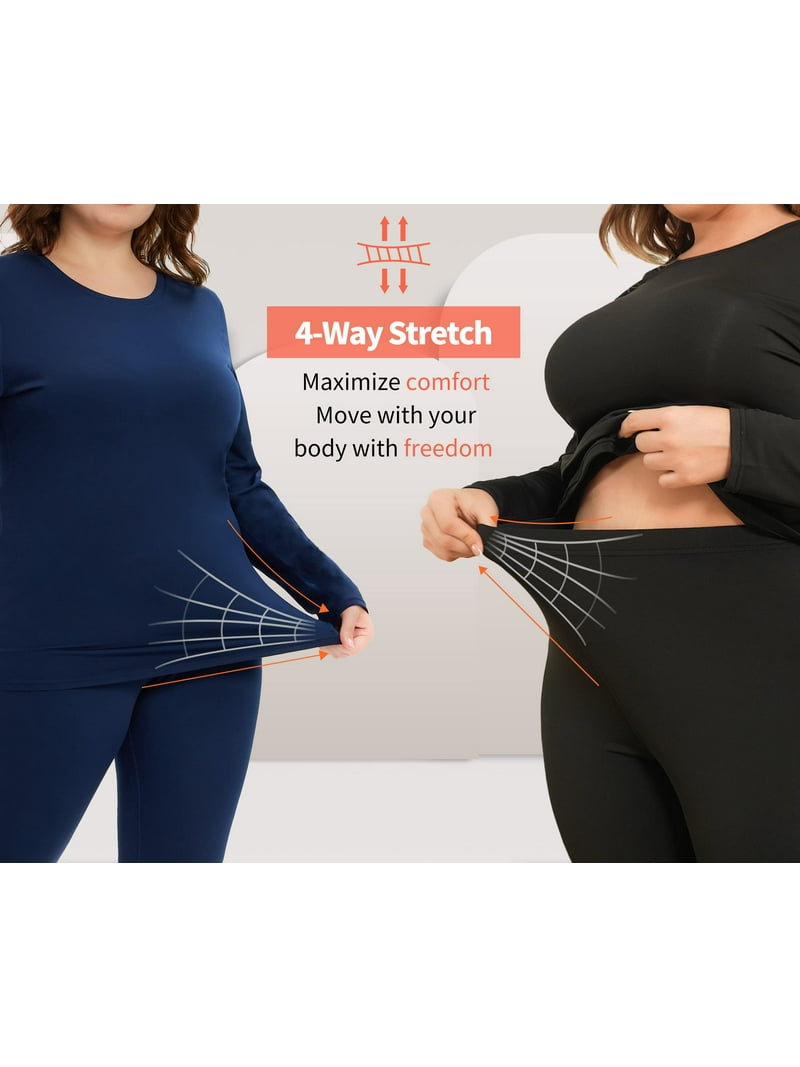 TIYOMI Plus Size Women's Thermal Underwear Suits Black Crewneck