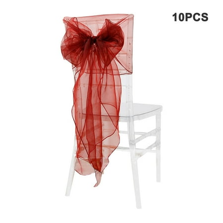 

10pcs Wedding Reception Chair Back Yarn Colorful Organza Decorative Creative Bowknot Hotel Party Layout Chairs Decoration